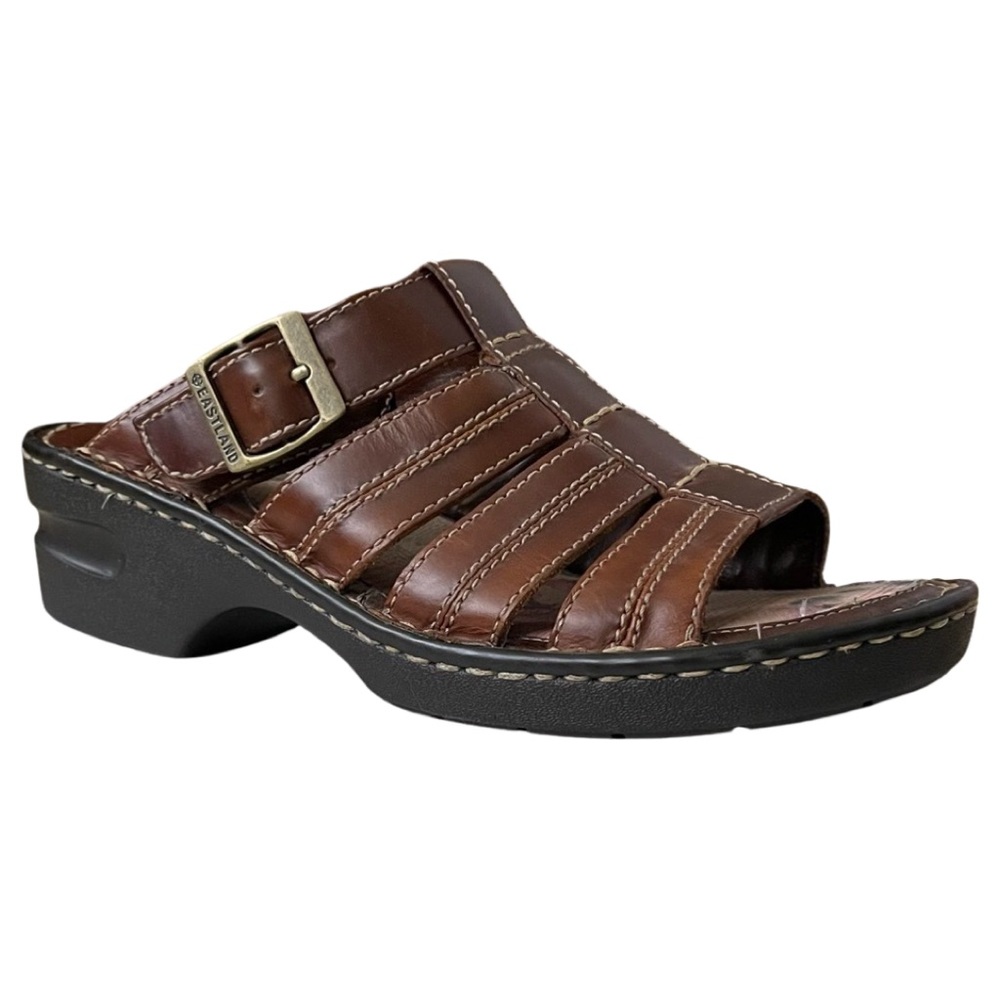 Eastland leather mid heel comfort Slip-On Sandals shoes Womens Size 10